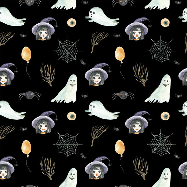 halloween, black background, witch, ghost, spiderweb, spider, moon, orange balloon, pale yellow, cream white, purple, gray, dark gray, bronze, whimsical, spooky, festive, gothic, autumn, fall, children, kids, playroom, nursery, cute, magical, eerie, enchanted, celestial, dark aesthetic