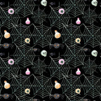 black background, spiderweb, spider, potion bottles, pink potion, orange potion, skull, eyeball, halloween, spooky, witchy, dark, gothic, whimsical, creepy cute, mystical, magic, enchanted, kids halloween, seasonal, trick or treat, witch theme, poison bottle, mystical eyes, beige web, glow in the dark aesthetic