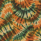 tie dye, retro pattern, swirl design, orange, green, teal, burnt orange, psychedelic, groovy, abstract swirls, flowing lines, 1960s style, hippie aesthetic, spiral motifs, vibrant colors,, fabric panel, bohemian, colorful blend, organic shapes