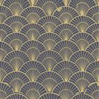 art deco, geometric pattern, fan motif, scalloped design, gold, yellow, purple, gray, repeating pattern, radiating lines, vintage style, elegant, sophisticated,, fabric panel, overlapping scales, sunburst design, luxurious, 1920s inspired, ornamental
