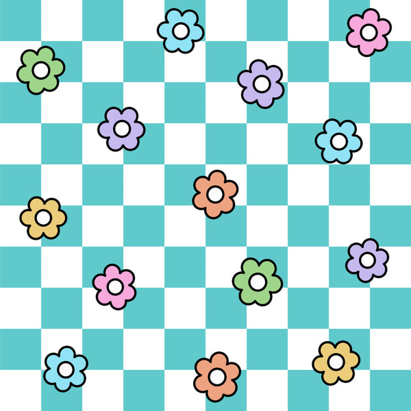 turquoise, aqua, white, pastel pink, lavender, light purple, pale yellow, soft green, mint green, coral orange, sky blue, floral, flowers, daisies, whimsical, playful, cheerful, bright, colorful, spring, summer, nursery, kids room, playroom, baby shower, cute, fun, vibrant, multicolor