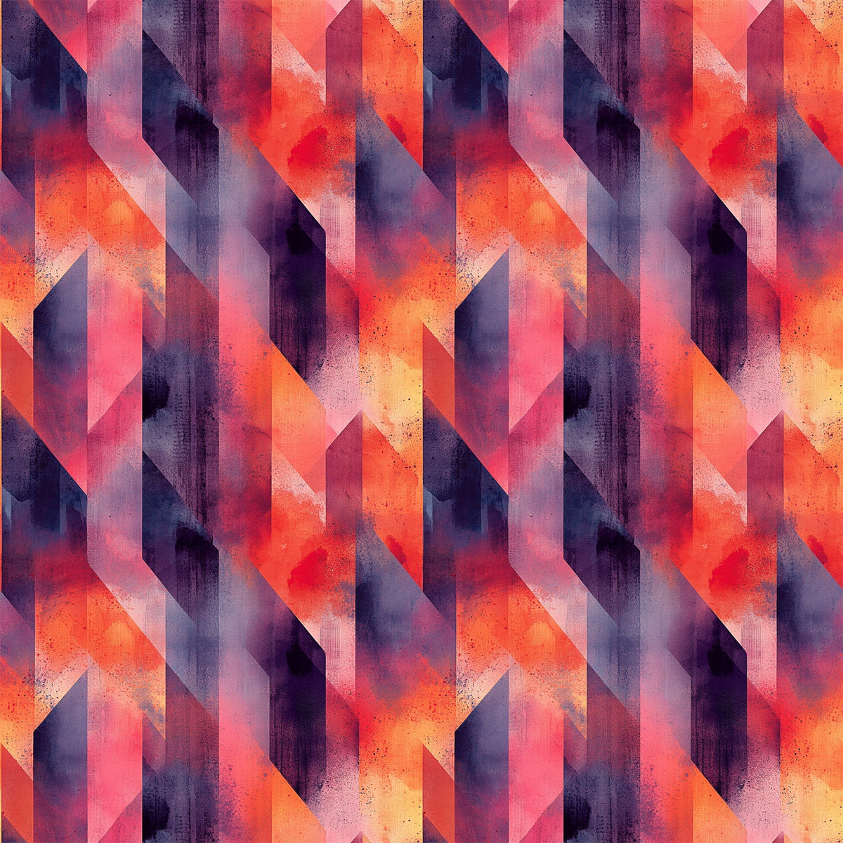 coral, orange, purple, navy blue, geometric shapes, angular design, overlapping triangles, mid century modern, abstract pattern,, fabric panel, retro style, contemporary art, diagonal lines, layered shapes, warm colors, cool colors, modern geometric, artistic composition, textured appearance