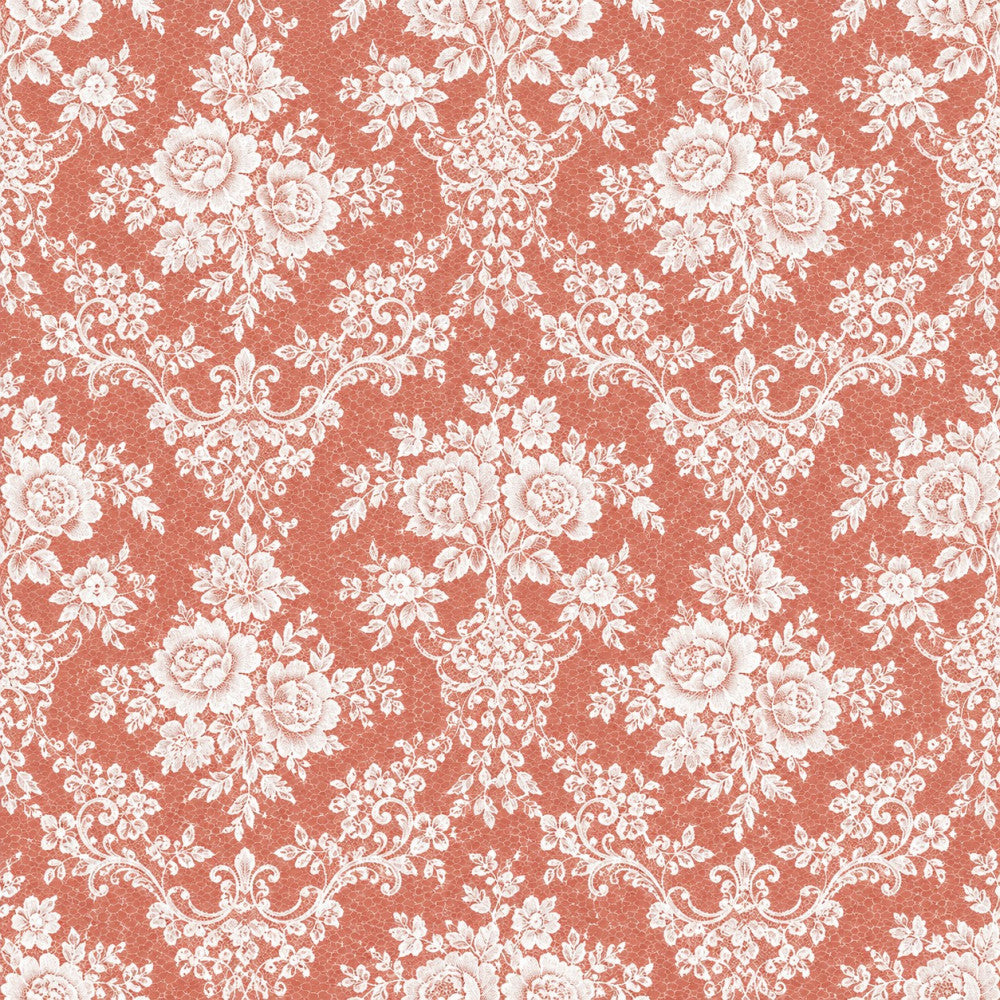 coral red, cream white, dusty rose, floral, damask, roses, peonies, vintage, elegant, traditional, romantic, botanical, ornate, baroque, spring, garden, nature, shabby chic, french country, cottage core, delicate flowers, scrollwork, leafy vines, classic pattern, timeless, feminine, sophisticated, home decor, nursery, quilt backing