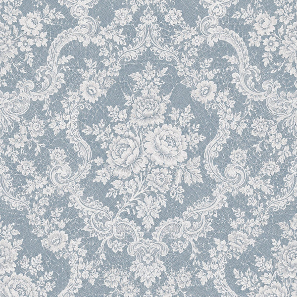 dusty blue, pale gray, white, floral, ornate scrolls, baroque, vintage, elegant, traditional, botanical, dahlias, peonies, flourishes, romantic, classic, timeless, damask-inspired, delicate, intricate, ornamental, sophisticated, formal, garden, nature-inspired, antique, victorian, decorative, detailed