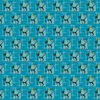 atomic kitty, mid-century modern, retro cats, turquoise blue, teal background, orange diamonds, geometric pattern, stylized cats, 1950s style, atomic age,, repeating pattern, vintage inspired, mod design, angular cats, boomerang shapes, starbursts, fabric panel, craft fabric, retro atomic