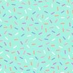 rainbow sprinkles, mint green background, colorful sprinkles, candy pattern, dessert theme, small scattered shapes, pink sprinkles, purple sprinkles, orange sprinkles, white sprinkles,, fabric panel, sweet treats, confetti design, bakery inspired, playful pattern, bright colors, food motif, cheerful design, scattered elements