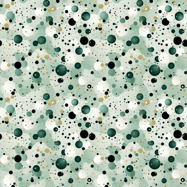 sage green, forest green, black, white, tan, beige, polka dots, confetti pattern, scattered circles, geometric design, modern abstract, contemporary style,, fabric panel, random dots, bubble pattern, neutral tones, earth colors, scattered motifs, playful design