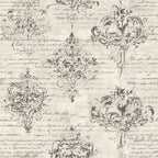 cream, beige, taupe, tan, black, vintage, ornamental, damask, floral, scrollwork, baroque, elegant, traditional, romantic, classic, antique, botanical, decorative, script text, lettering, stationery theme, library, study, sophisticated, timeless, victorian, heritage, old world