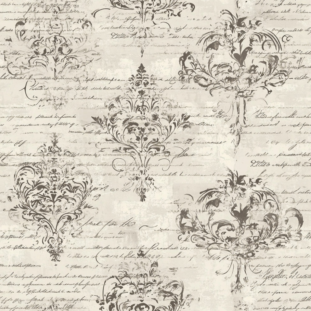 cream, beige, taupe, tan, black, vintage, ornamental, damask, floral, scrollwork, baroque, elegant, traditional, romantic, classic, antique, botanical, decorative, script text, lettering, stationery theme, library, study, sophisticated, timeless, victorian, heritage, old world
