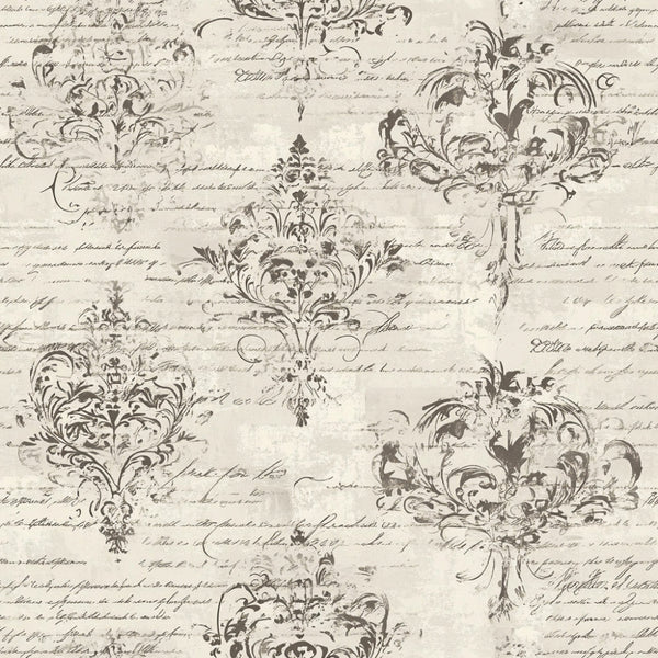 cream, beige, taupe, tan, black, vintage, ornamental, damask, floral, scrollwork, baroque, elegant, traditional, romantic, classic, antique, botanical, decorative, script text, lettering, stationery theme, library, study, sophisticated, timeless, victorian, heritage, old world