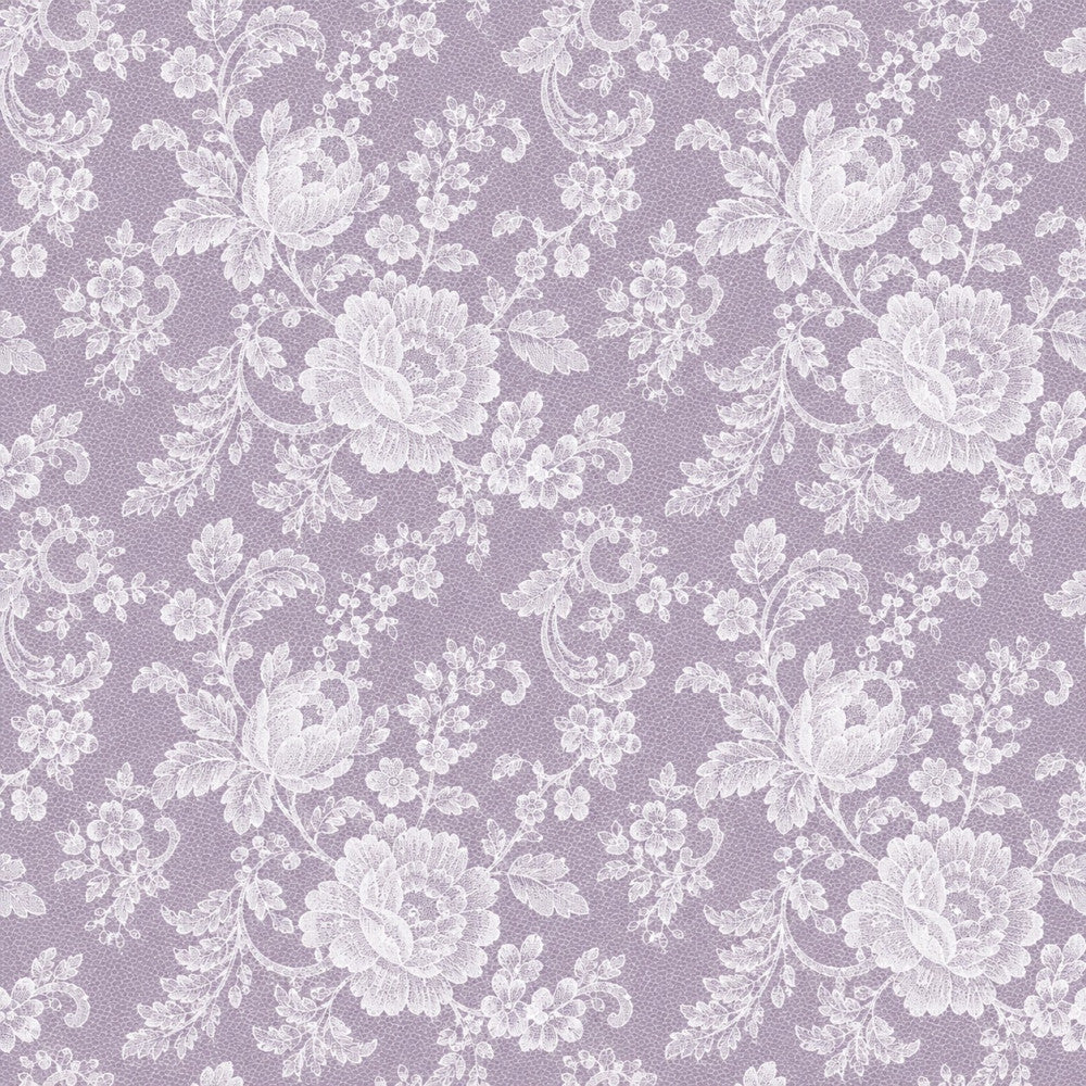 mauve, lavender, dusty purple, white, floral, vintage, elegant, traditional, romantic, botanical, roses, peonies, scrolling vines, ornate, damask, classic, refined, feminine, garden, nature, spring, summer, wedding, bridal, nursery, baby girl, toile-inspired, delicate, shabby chic, cottage core