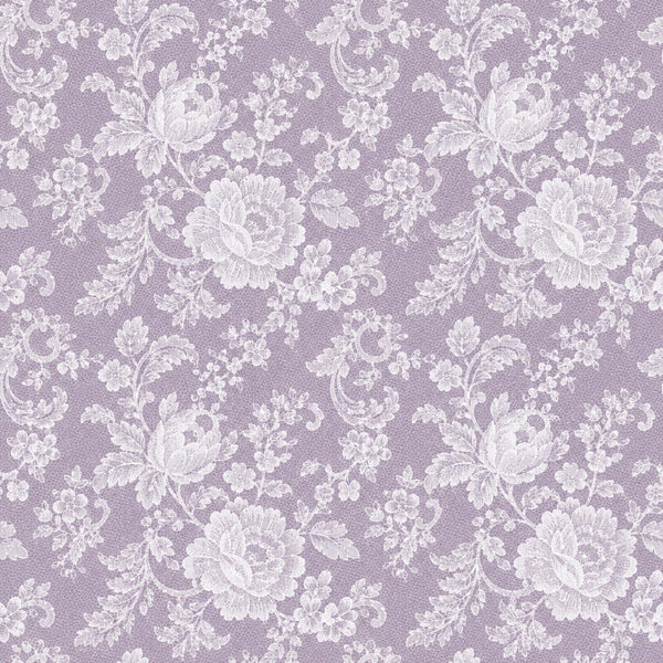 mauve, lavender, dusty purple, white, floral, vintage, elegant, traditional, romantic, botanical, roses, peonies, scrolling vines, ornate, damask, classic, refined, feminine, garden, nature, spring, summer, wedding, bridal, nursery, baby girl, toile-inspired, delicate, shabby chic, cottage core