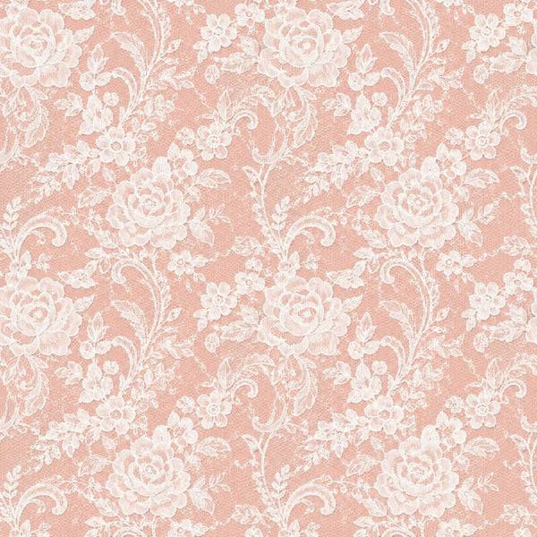 dusty rose, blush pink, cream, white, floral, damask, roses, baroque, vintage, elegant, romantic, traditional, ornate, scrollwork, leaves, botanical, wedding, bridal, classic, timeless, sophisticated, feminine, delicate, jacquard, lace-inspired, victorian, antique, nursery, baby shower, heirloom