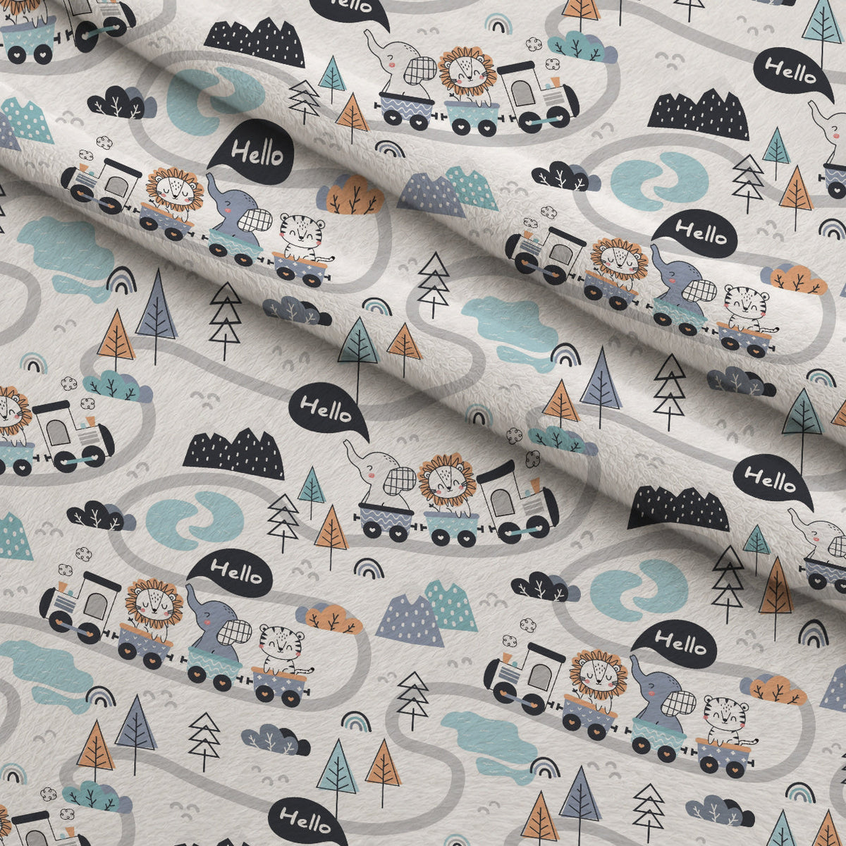 Peachy Rainbow Doodles Pattern 1 Fleece Fabric — fleece fabric folded close-up preview (mv-fleece-v1:lying)