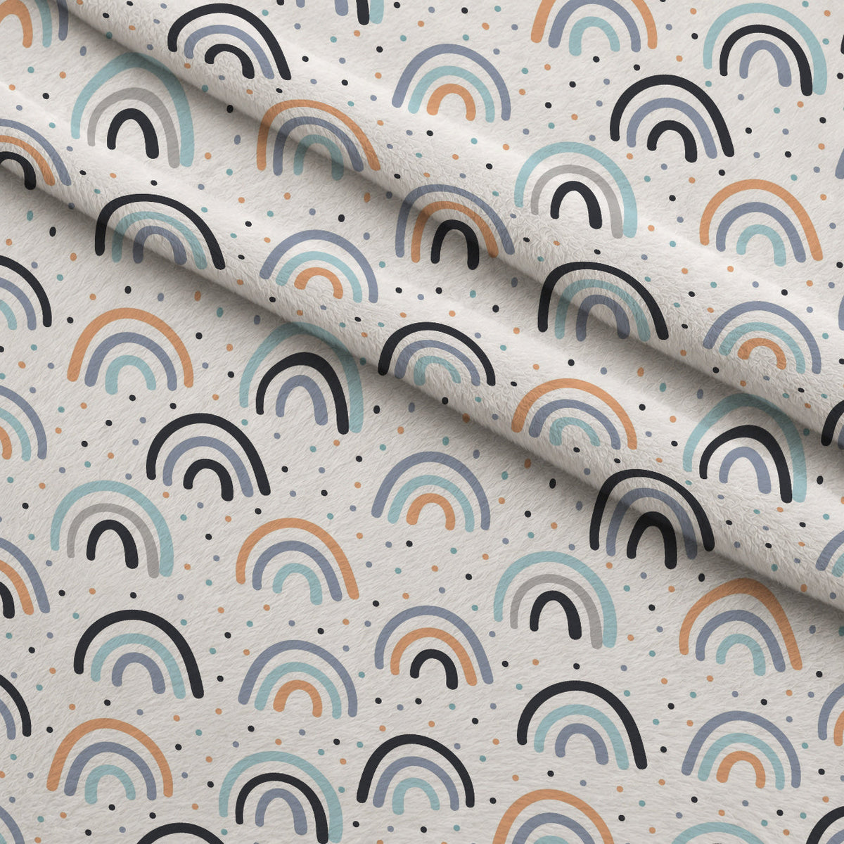 Peachy Rainbow Doodles Pattern 10 Fleece Fabric — fleece fabric folded close-up preview (mv-fleece-v1:lying)