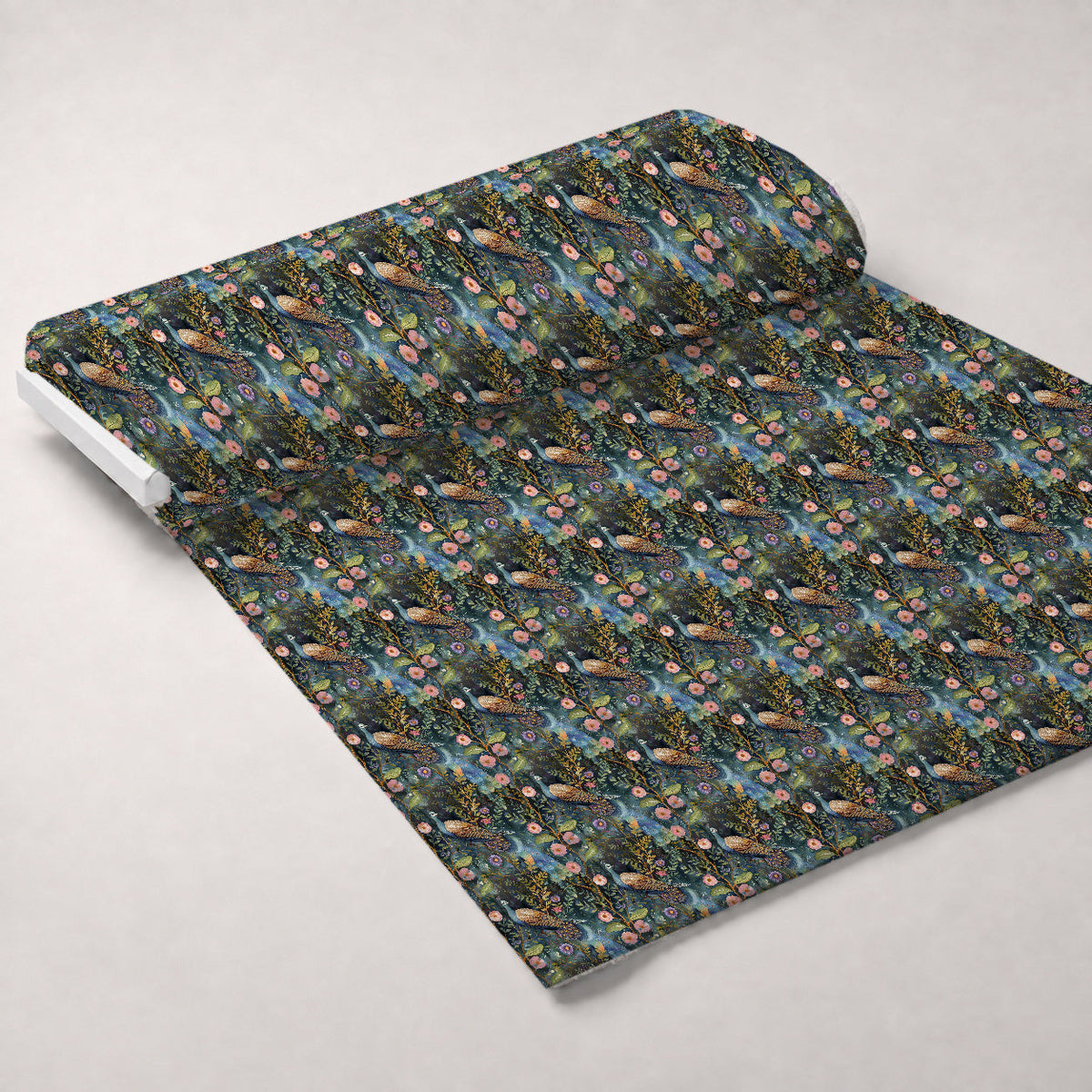 Peacocks and Flowers Fleece Fabric — fleece fabric unrolled bolt preview (mv-fleece-v1:bolt)