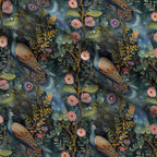 Peacocks and Flowers Fleece Fabric — fleece fabric folded close-up preview (mv-fleece-v1:lying)