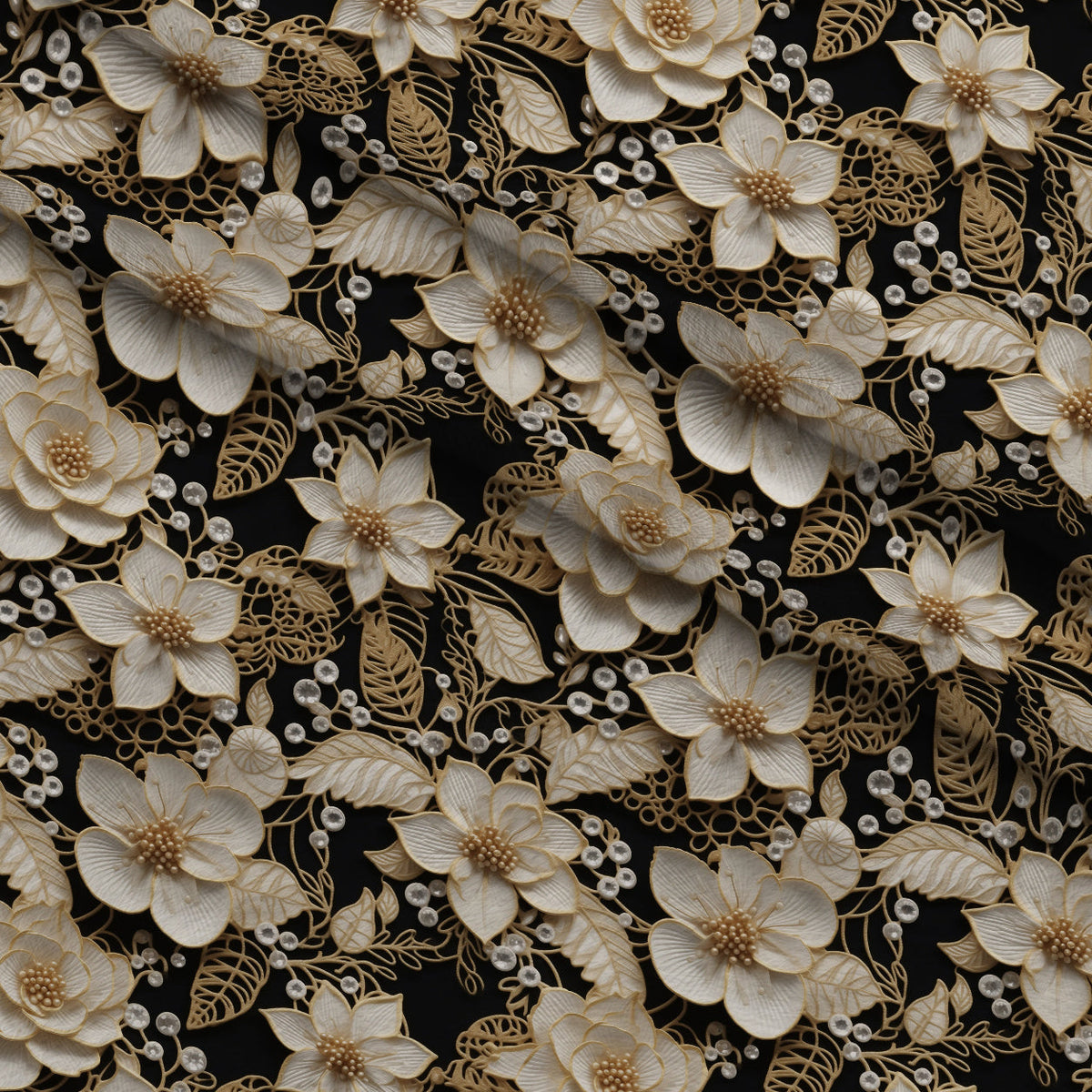 Pearled Blossoms Pattern 1 Fleece Fabric — fleece fabric folded close-up preview (mv-fleece-v1:lying)