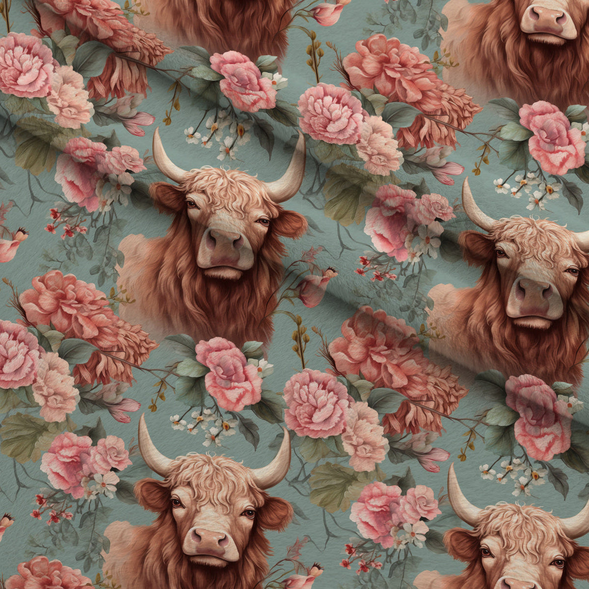 Peony Pasture Pattern 1 Fleece Fabric — fleece fabric folded close-up preview (mv-fleece-v1:lying)