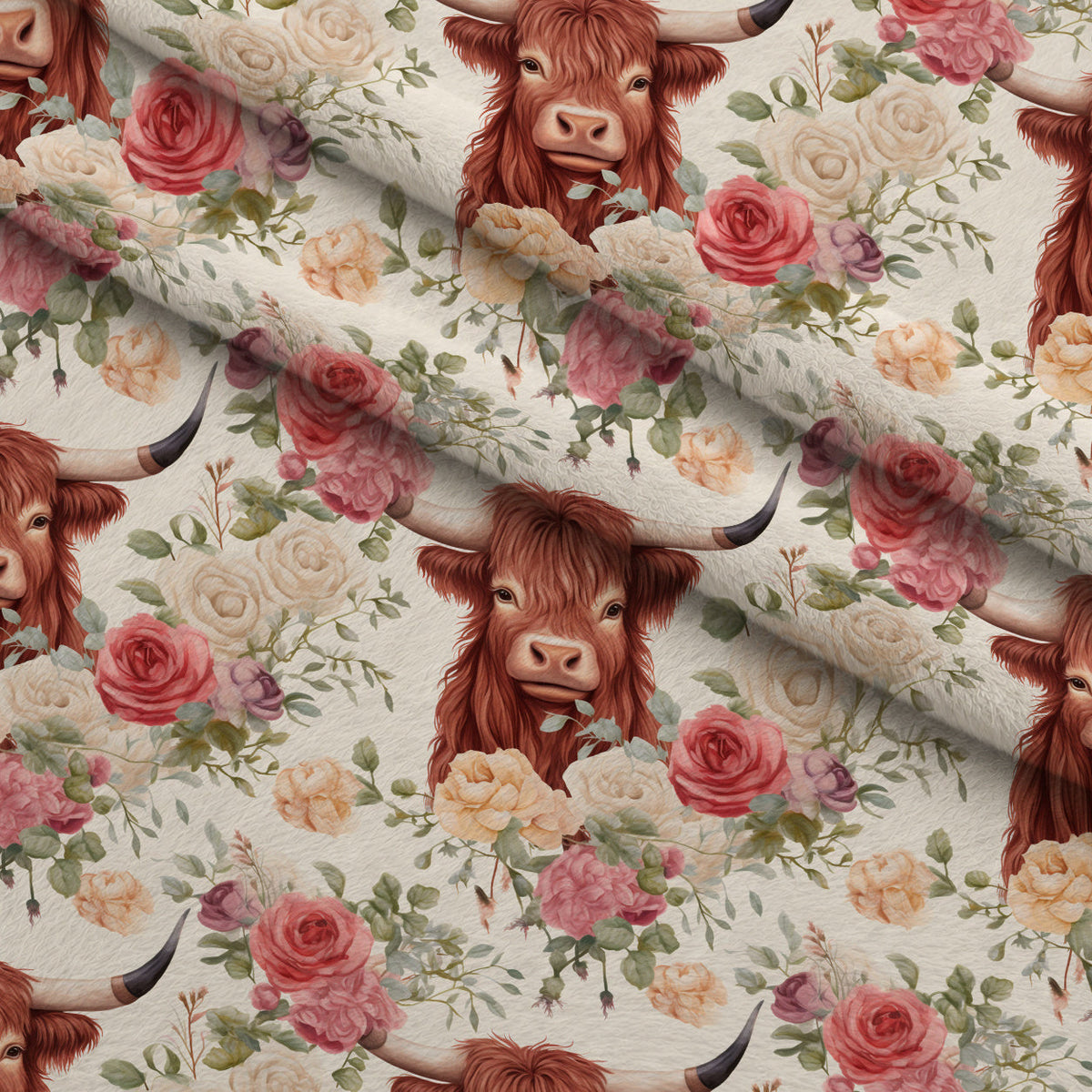 Peony Pasture Pattern 2 Fleece Fabric — fleece fabric folded close-up preview (mv-fleece-v1:lying)