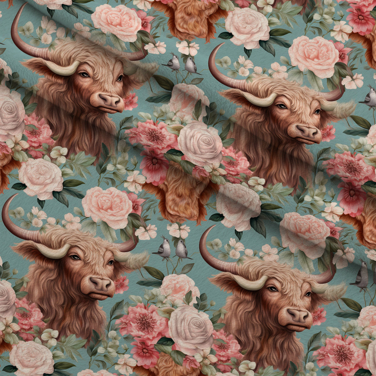 Peony Pasture Pattern 5 Fleece Fabric — fleece fabric folded close-up preview (mv-fleece-v1:lying)