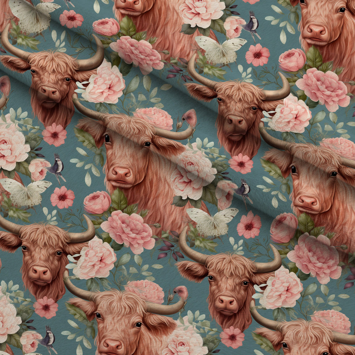 Peony Pasture Pattern 6 Fleece Fabric — fleece fabric folded close-up preview (mv-fleece-v1:lying)