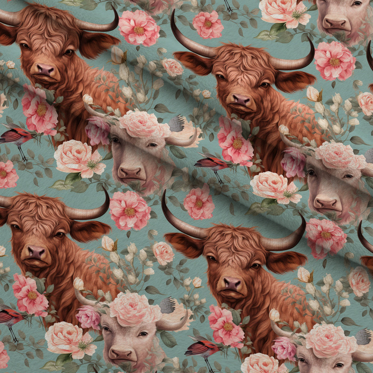 Peony Pasture Pattern 7 Fleece Fabric — fleece fabric folded close-up preview (mv-fleece-v1:lying)