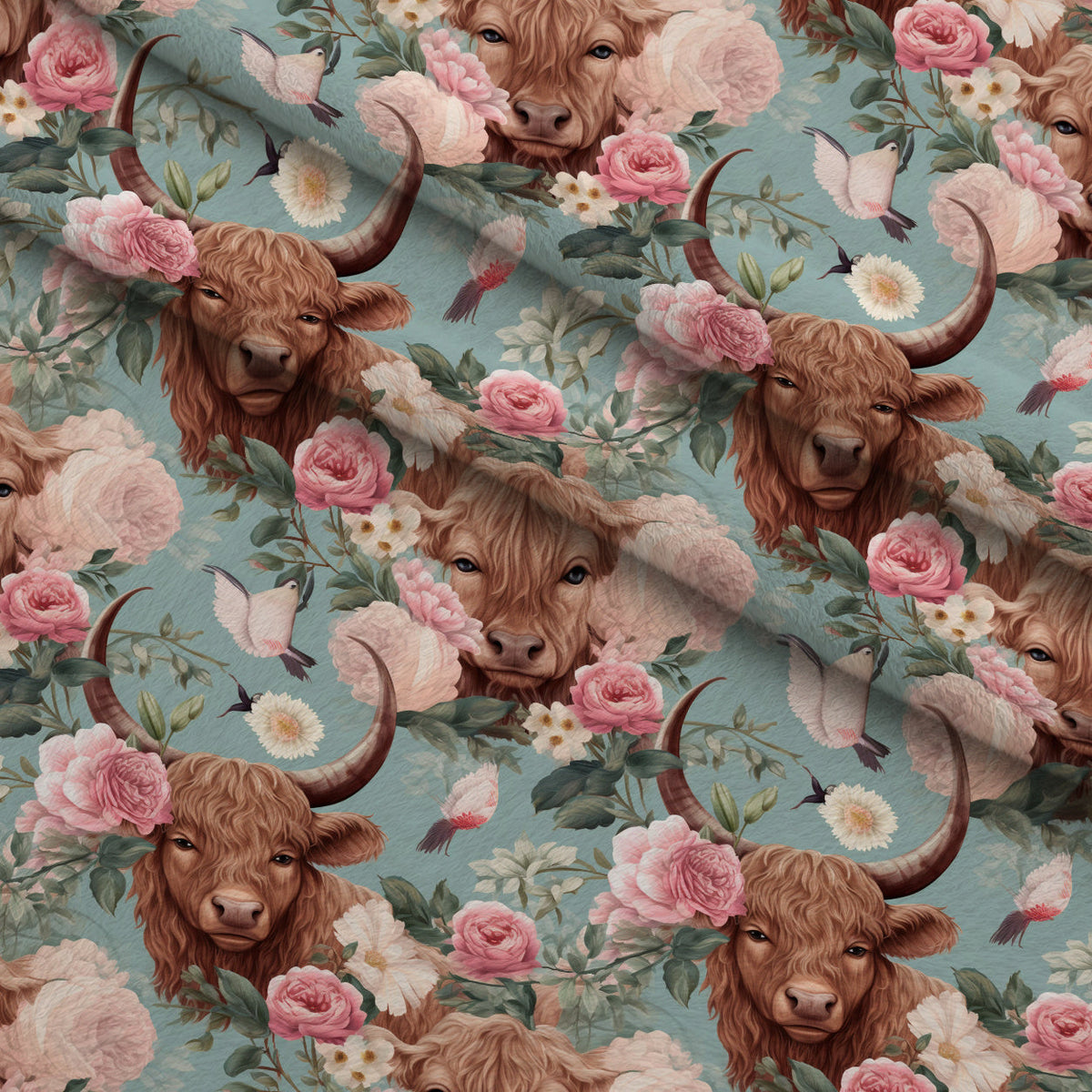 Peony Pasture Pattern 8 Fleece Fabric — fleece fabric folded close-up preview (mv-fleece-v1:lying)
