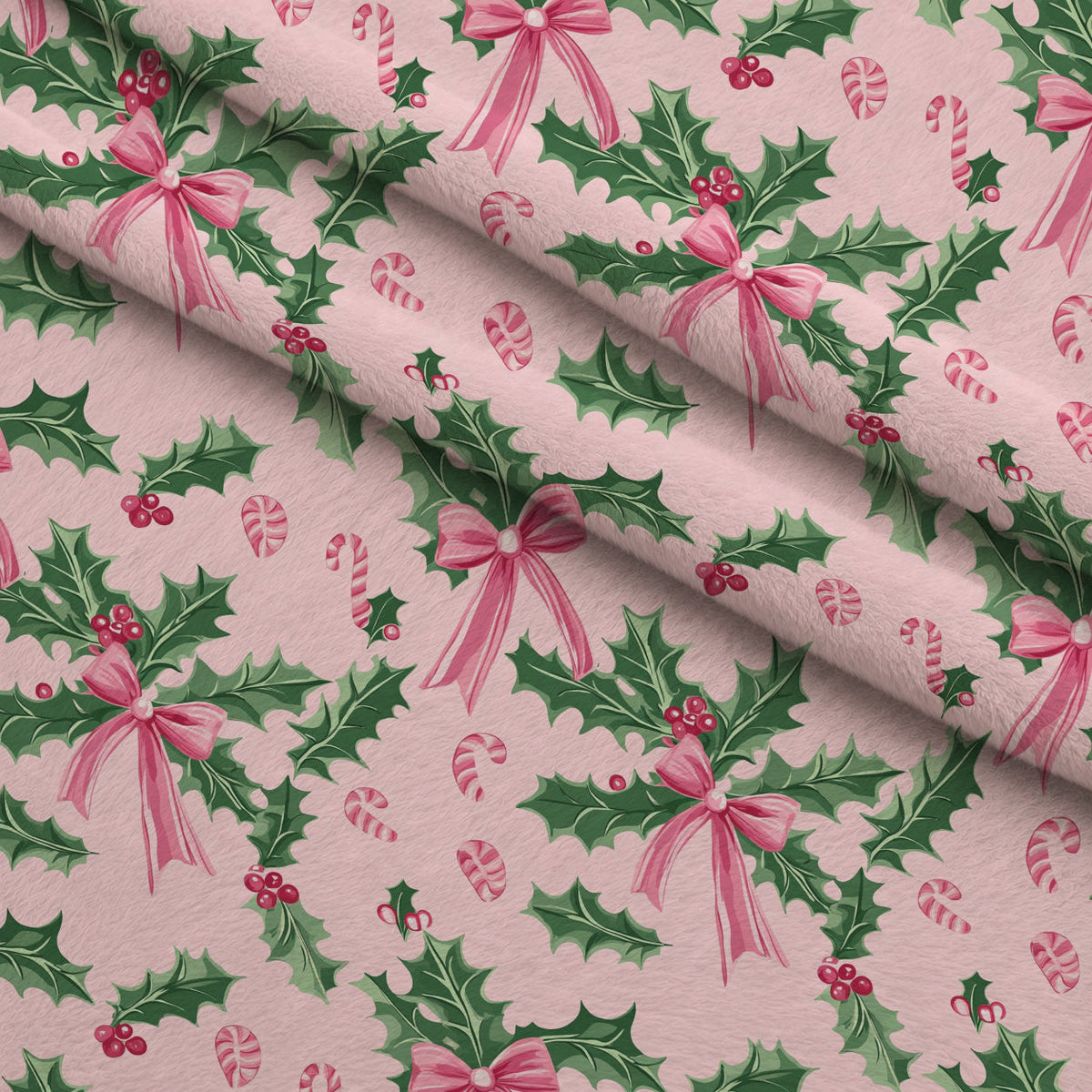 Peppermint Bows Pattern 8 Fleece Fabric — fleece fabric folded close-up preview (mv-fleece-v1:lying)