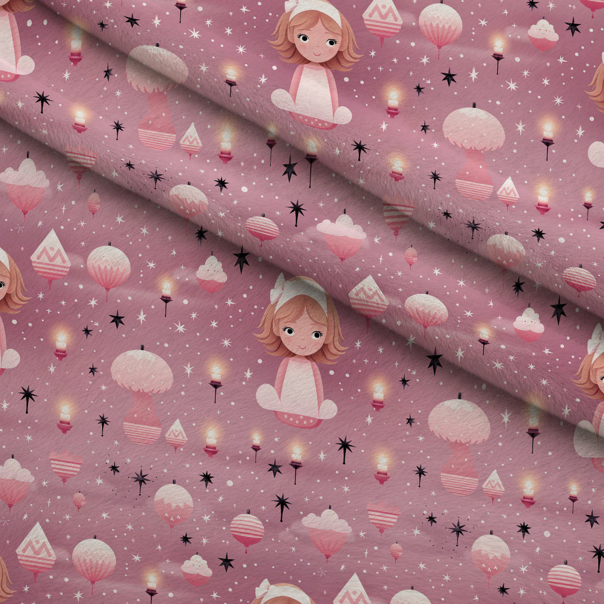 Peppermint Pines Pattern 4 Fleece Fabric — fleece fabric folded close-up preview (mv-fleece-v1:lying)