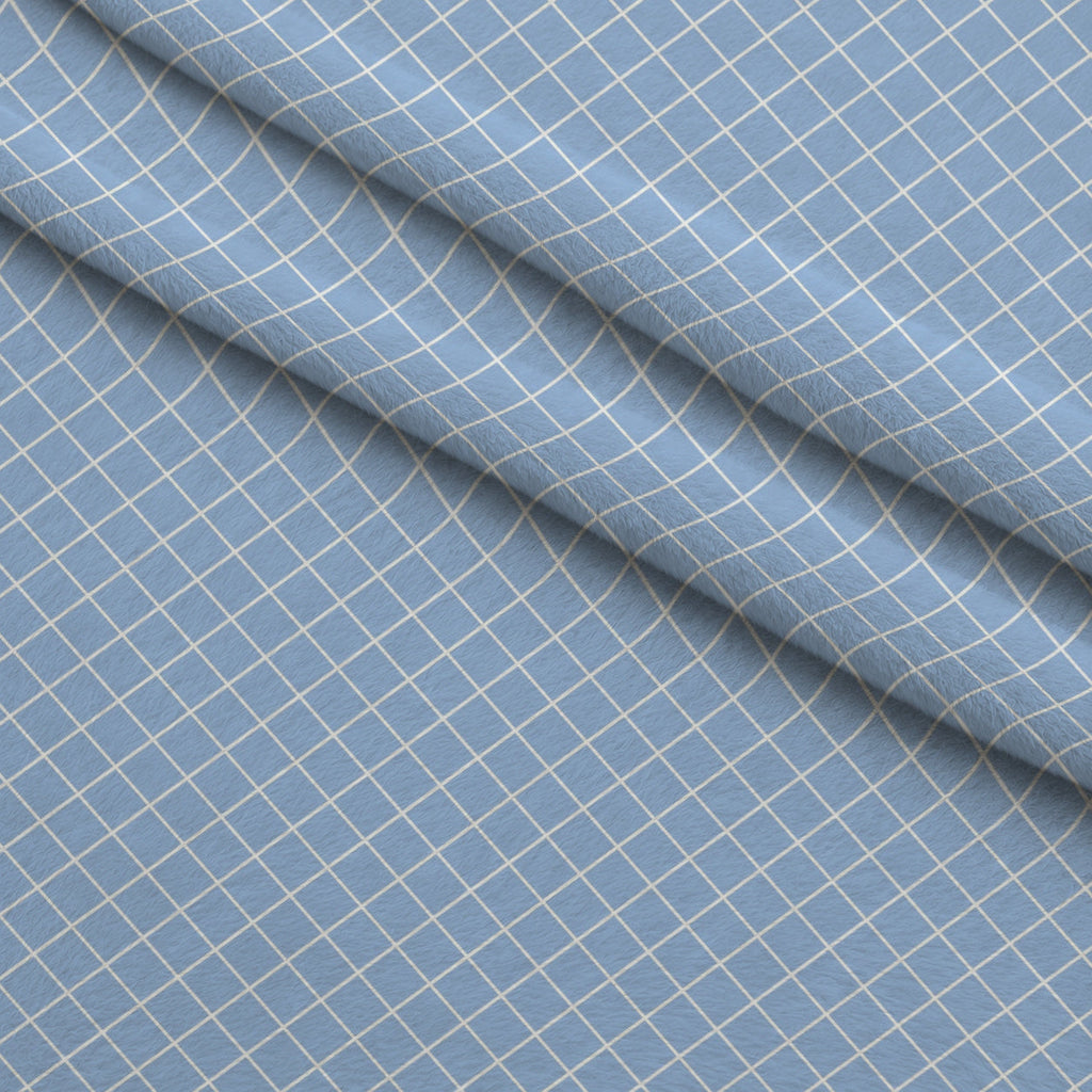 Periwinkle Dreams Gingham White on Periwinkle Fleece Fabric — fleece fabric folded close-up preview (mv-fleece-v1:lying)