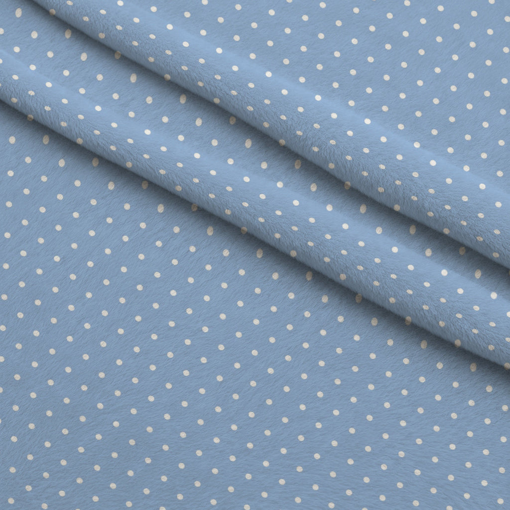 Periwinkle Dreams White Polka Dots Fleece Fabric — fleece fabric folded close-up preview (mv-fleece-v1:lying)