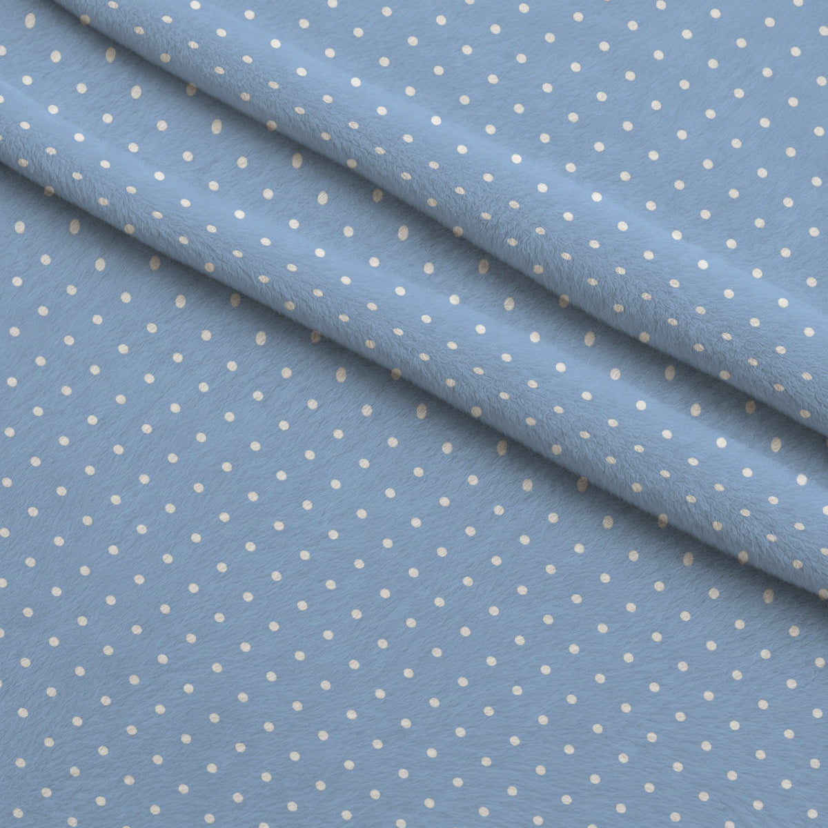 Periwinkle Dreams White Polka Dots Fleece Fabric — fleece fabric folded close-up preview (mv-fleece-v1:lying)