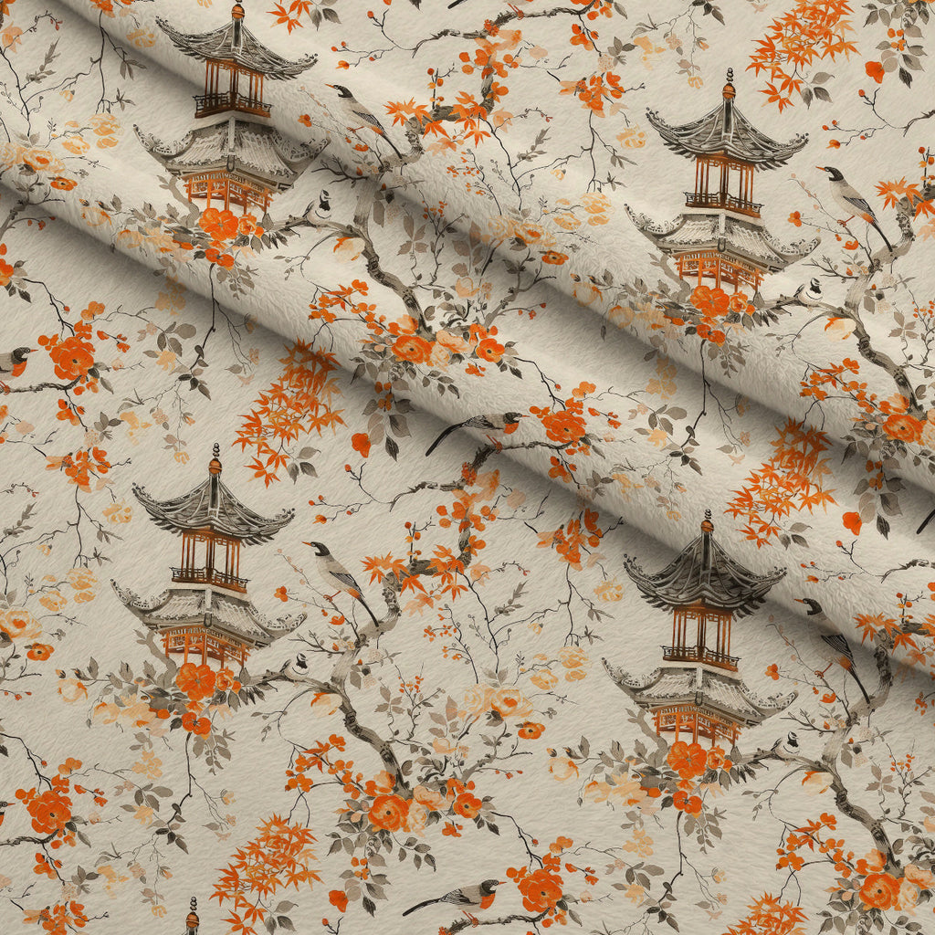 Persimmon Pagoda Pattern 11 Fleece Fabric — fleece fabric folded close-up preview (mv-fleece-v1:lying)