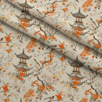 Persimmon Pagoda Pattern 11 Fleece Fabric — fleece fabric folded close-up preview (mv-fleece-v1:lying)