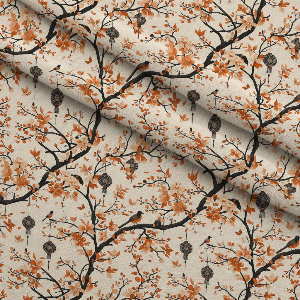 Persimmon Pagoda Pattern 12 Fleece Fabric — fleece fabric folded close-up preview (mv-fleece-v1:lying)