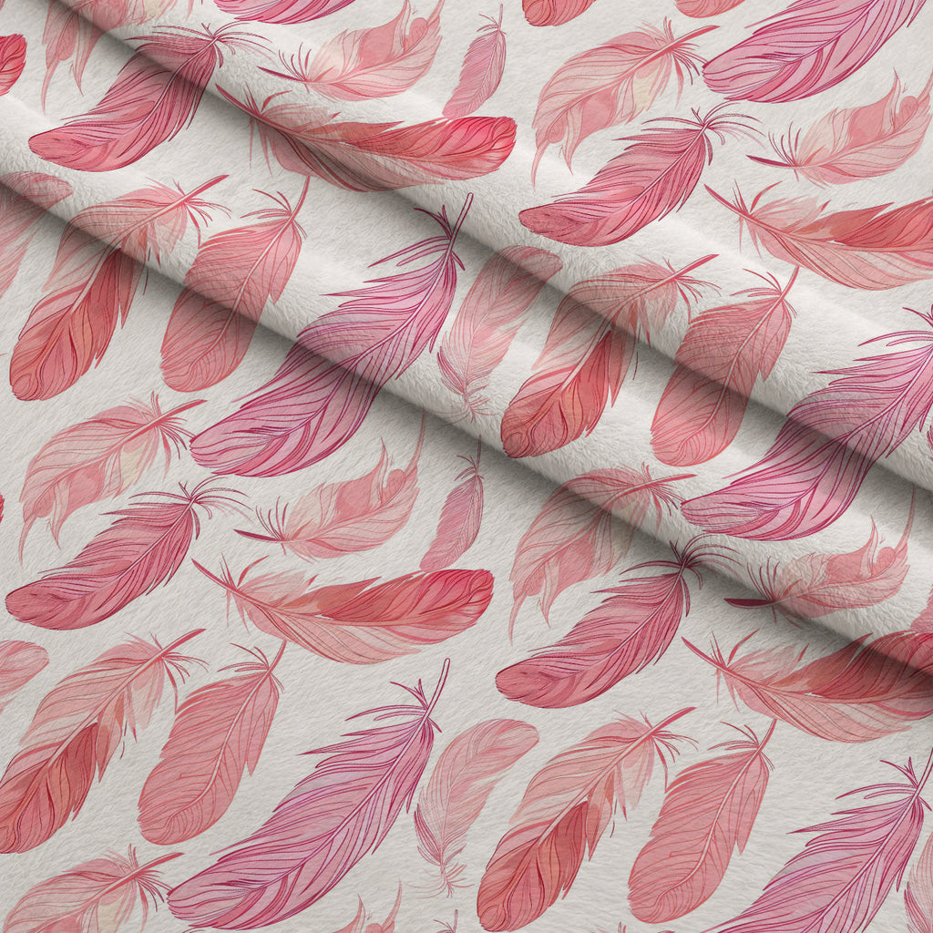 Pink Feathers Pattern 1 Fleece Fabric — fleece fabric folded close-up preview (mv-fleece-v1:lying)