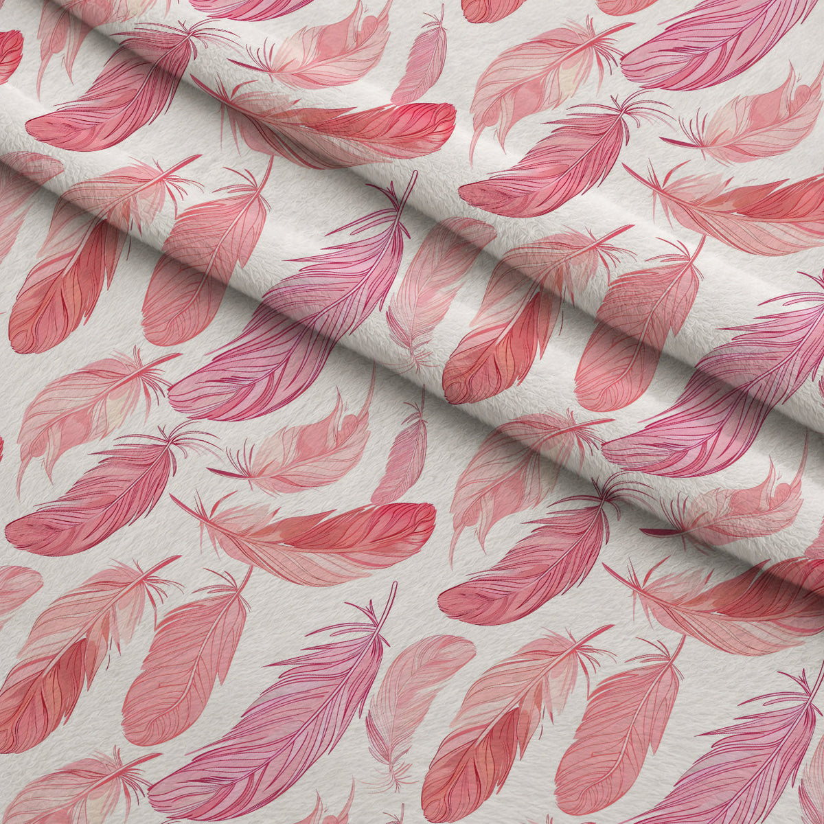 Pink Feathers Pattern 1 Fleece Fabric — fleece fabric folded close-up preview (mv-fleece-v1:lying)