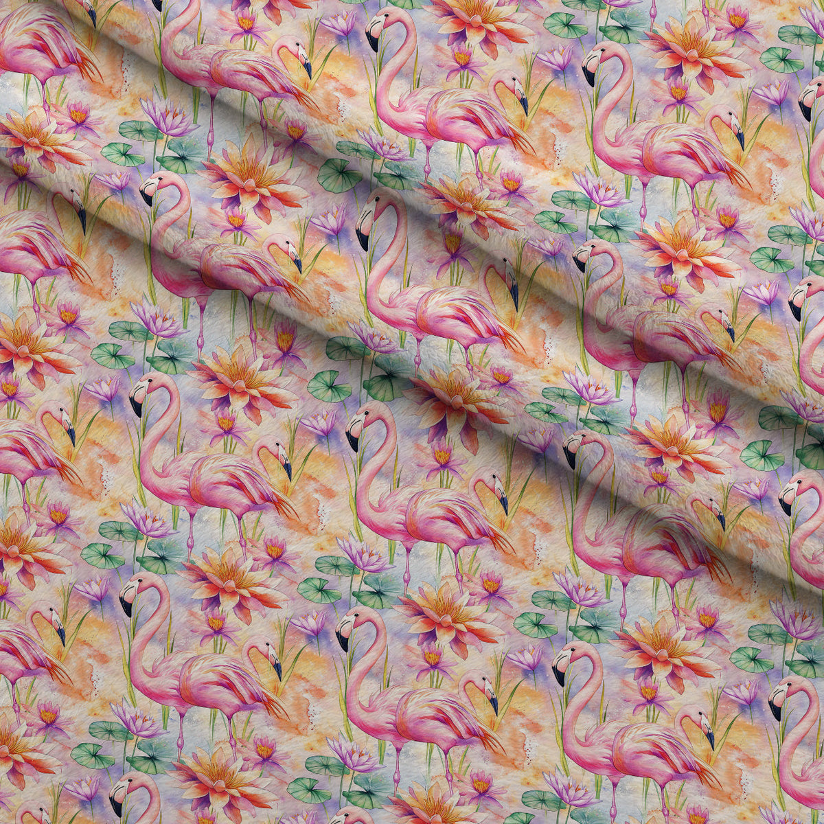 Pink Lagoon Blooms Pattern 1 Fleece Fabric — fleece fabric folded close-up preview (mv-fleece-v1:lying)