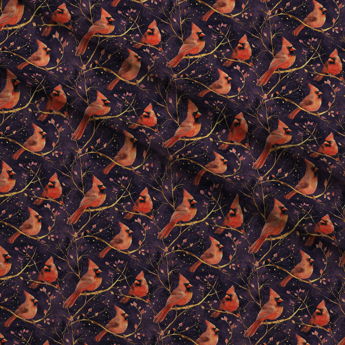 Plum Songbird Pattern 1 Fleece Fabric — fleece fabric folded close-up preview (mv-fleece-v1:lying)