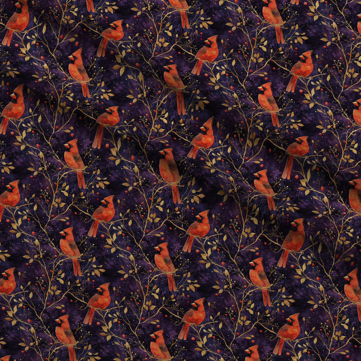 Plum Songbird Pattern 6 Fleece Fabric — fleece fabric folded close-up preview (mv-fleece-v1:lying)