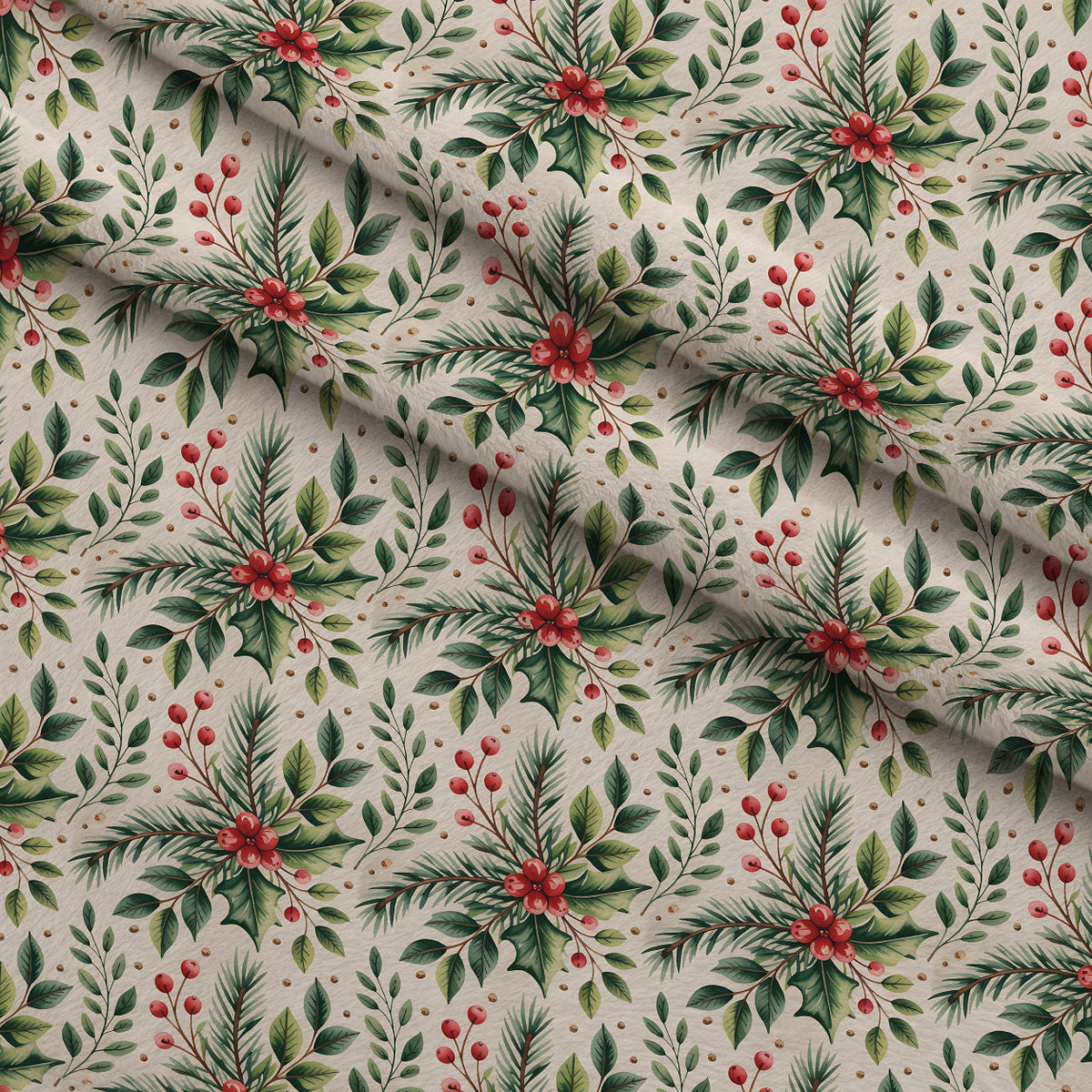 Poinsettia Pines Pattern 11 Fleece Fabric — fleece fabric folded close-up preview (mv-fleece-v1:lying)