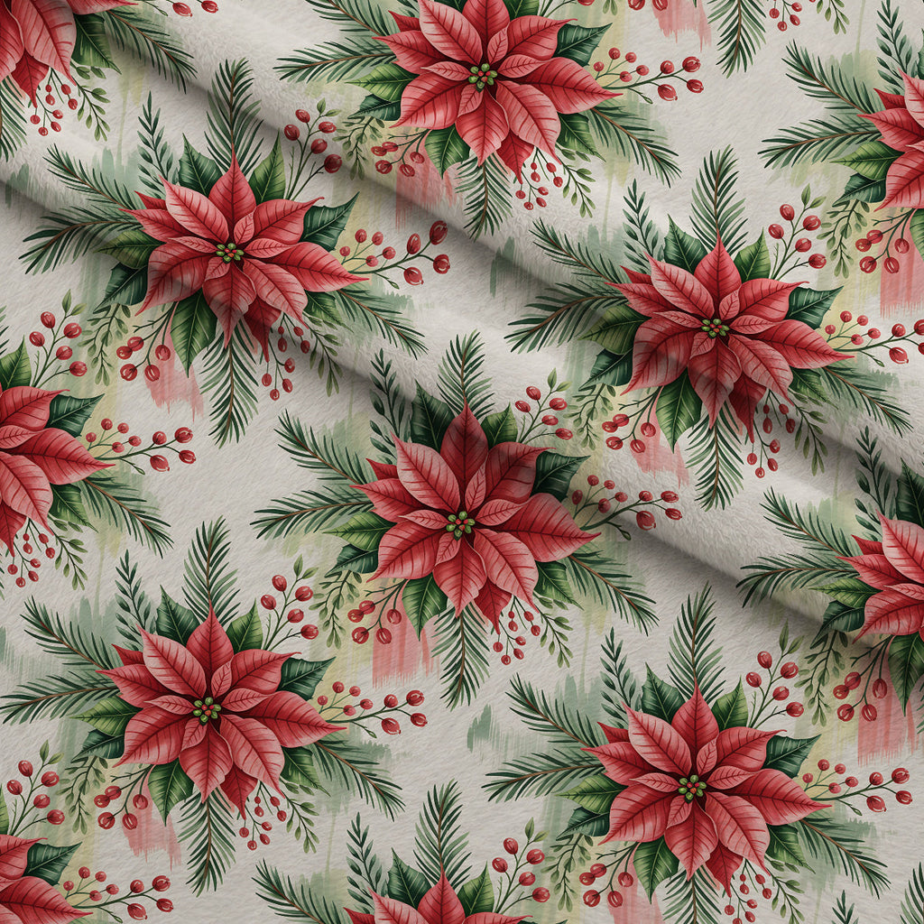 Poinsettia Pines Pattern 12 Fleece Fabric — fleece fabric folded close-up preview (mv-fleece-v1:lying)
