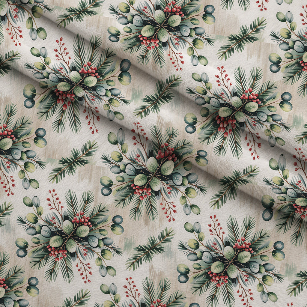 Poinsettia Pines Pattern 2 Fleece Fabric — fleece fabric folded close-up preview (mv-fleece-v1:lying)