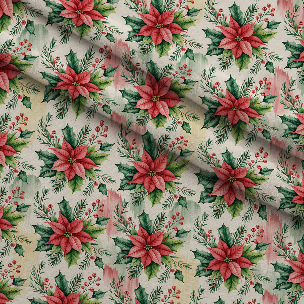 Poinsettia Pines Pattern 4 Fleece Fabric — fleece fabric folded close-up preview (mv-fleece-v1:lying)