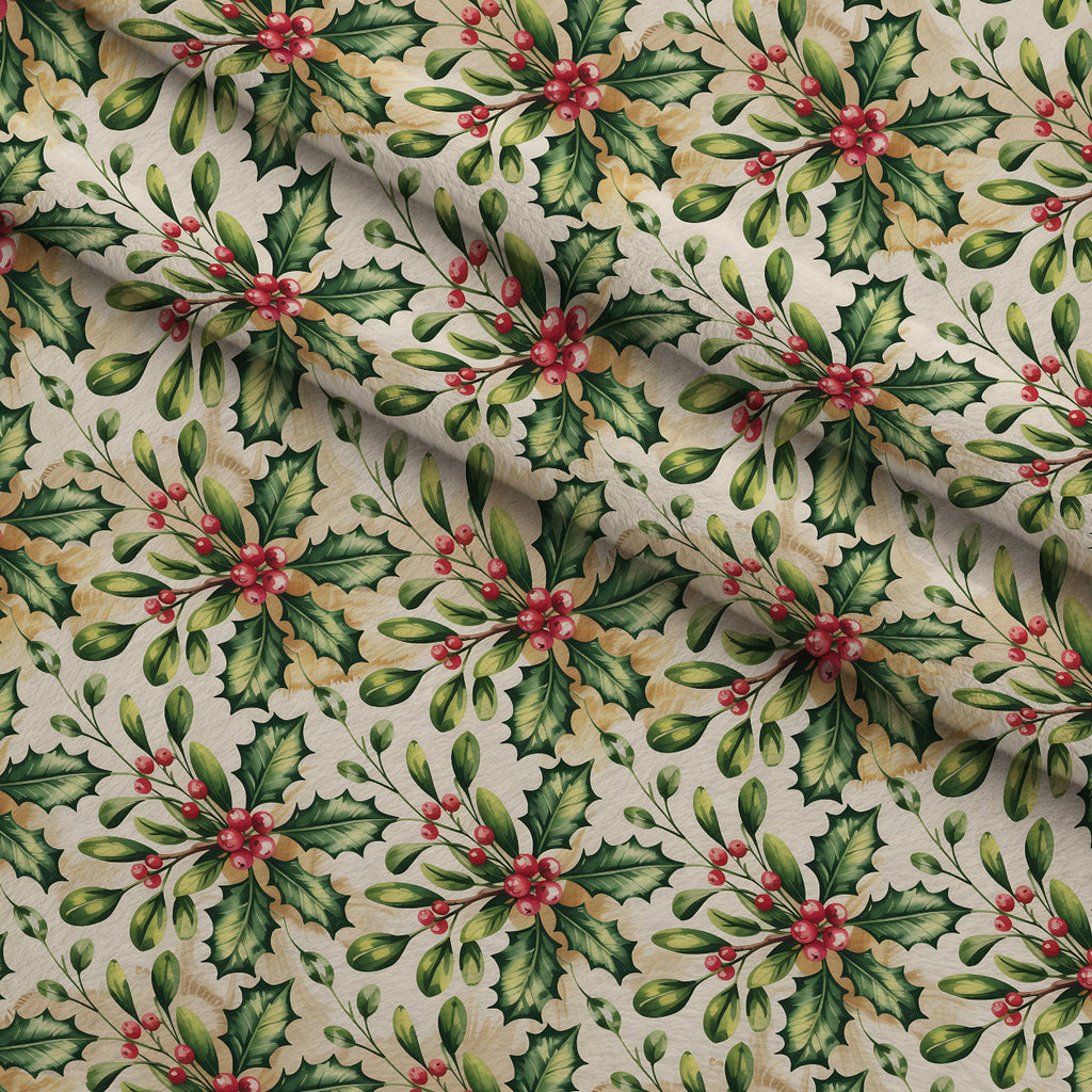 Poinsettia Pines Pattern 8 Fleece Fabric — fleece fabric folded close-up preview (mv-fleece-v1:lying)
