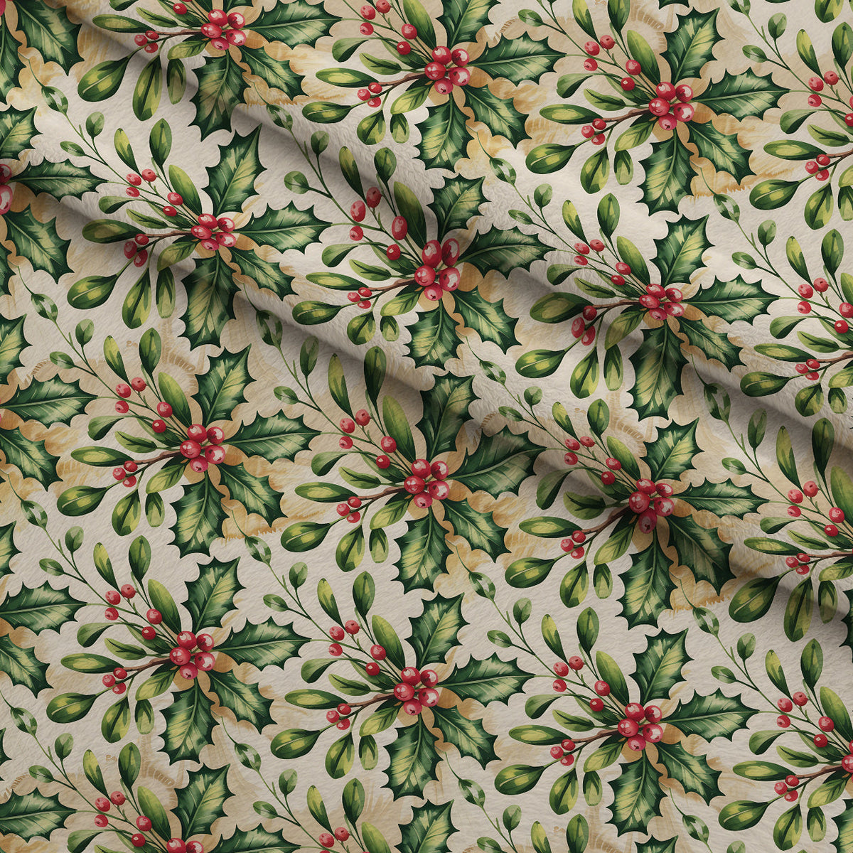 Poinsettia Pines Pattern 8 Fleece Fabric — fleece fabric folded close-up preview (mv-fleece-v1:lying)