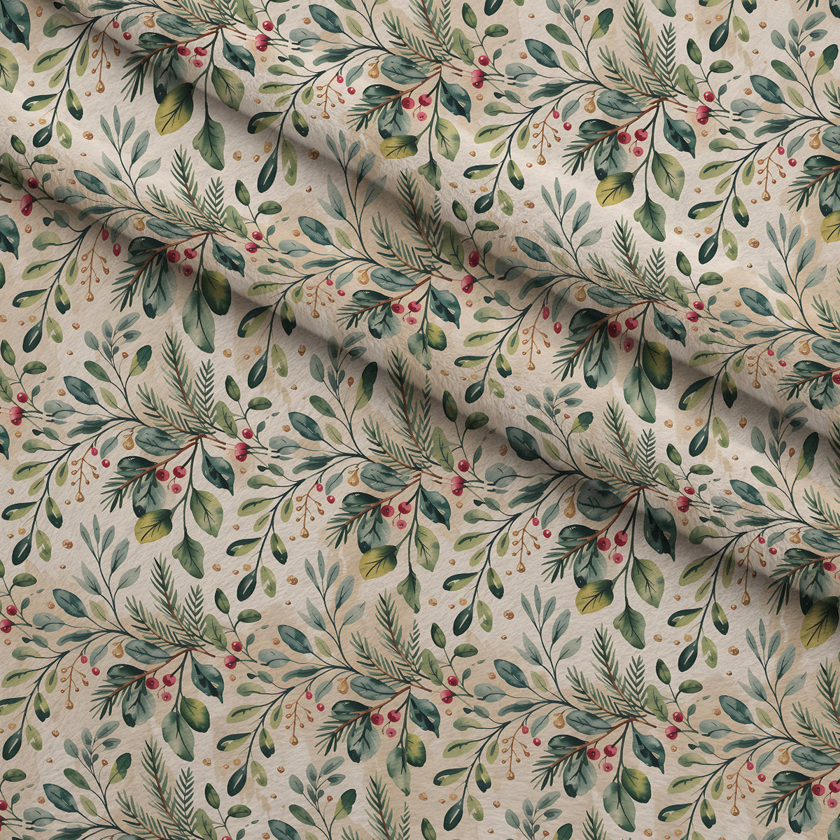Poinsettia Pines Pattern 9 Fleece Fabric — fleece fabric folded close-up preview (mv-fleece-v1:lying)