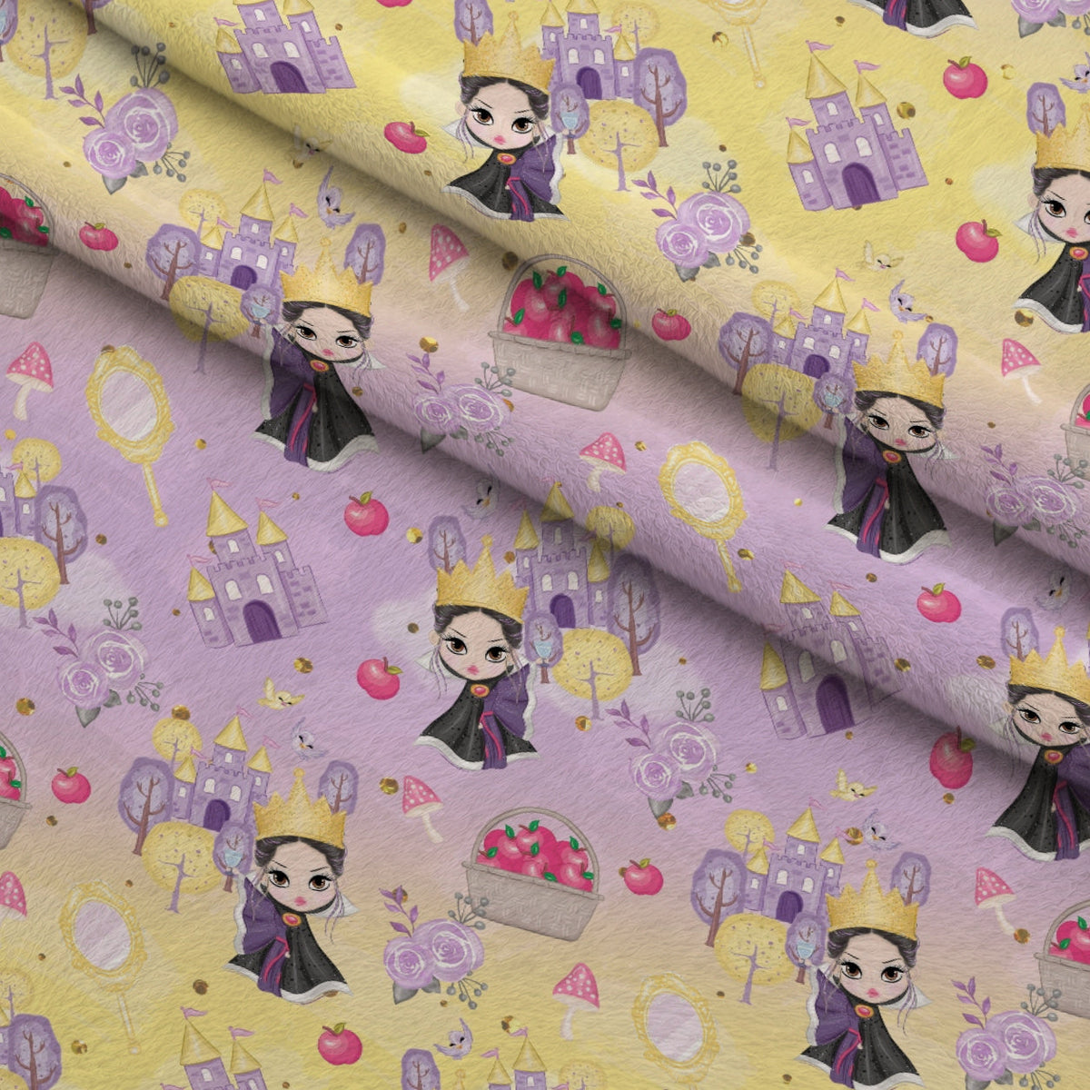 Poison Apple Princess Pattern 1 Fleece Fabric — fleece fabric folded close-up preview (mv-fleece-v1:lying)