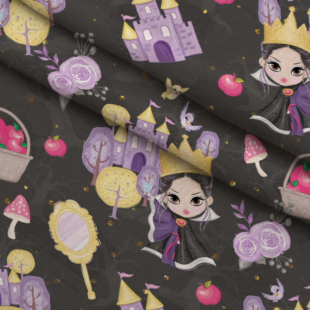 Poison Apple Princess Pattern 8 Fleece Fabric — fleece fabric folded close-up preview (mv-fleece-v1:lying)